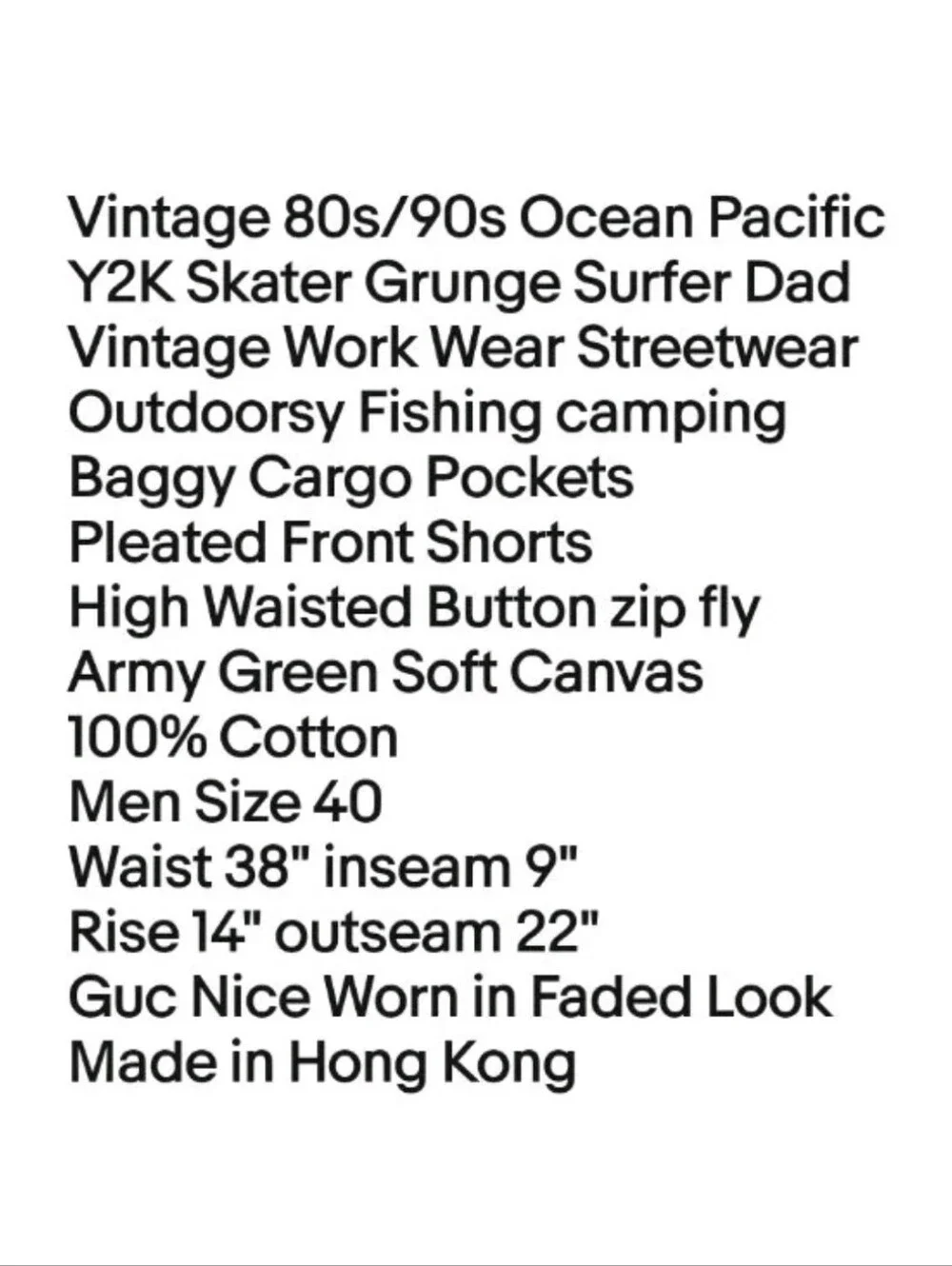Vtg 80s Ocean Pacific Baggy Pocket Cargo Pleated Shorts Fits 38/9